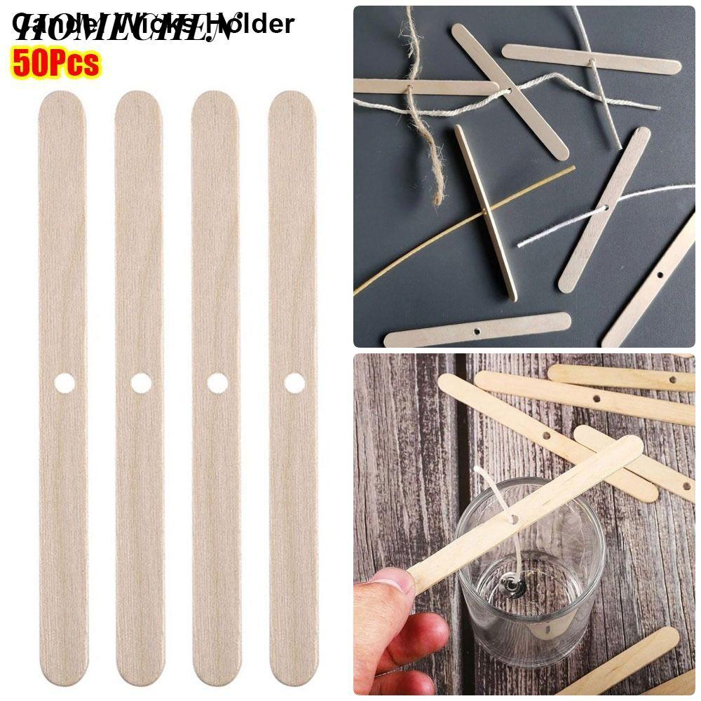 HOMECHEN 50 Cái Dụng Cụ Làm Candel, DIY 114mm Candel Wicks Holder, Thiết bị định tâm bằng gỗ Thủ côn