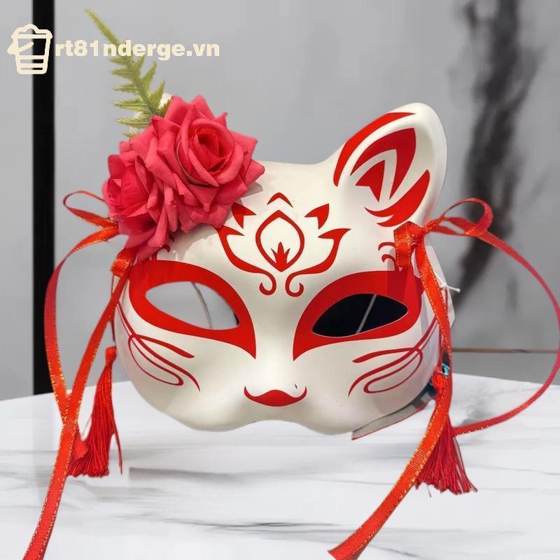Ge Anime Demon Fox Mask Vẽ tay Mặt nạ Nhật Bản Mặt nạ hoa nửa mặt Mặt nạ hóa trang Lễ hội Bóng Kabuk