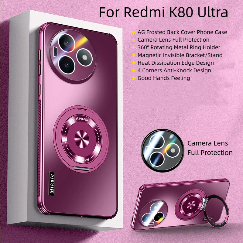360° Xoay Vô Hình Giá Đỡ Kim Loại Vòng Từ Tính AG Mờ Ốp Lưng Điện Thoại Xiaomi Redmi K80 Ultra K80 P