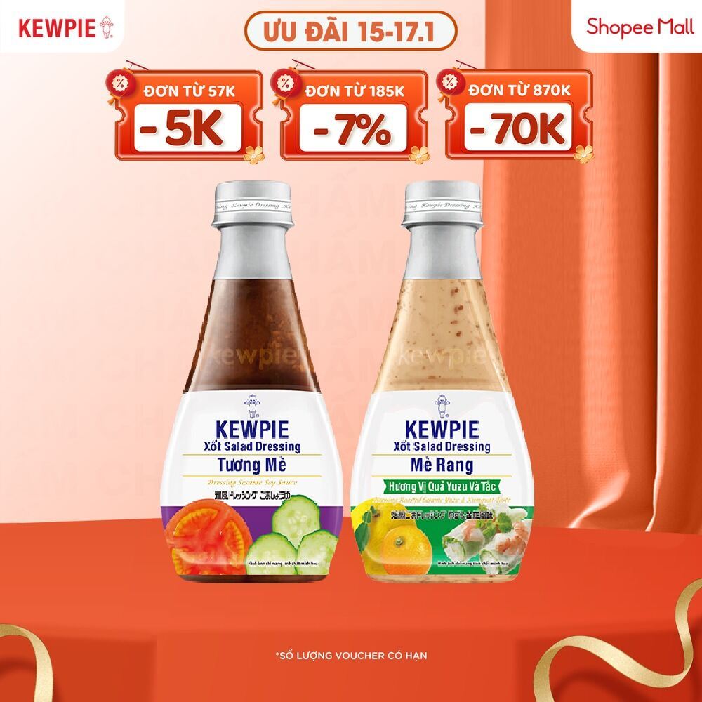 Combo ăn chay Kewpie: Xốt Salad Tương Mè 210ml & Mè Rang Hương Vị Quả Yuzu & Tắc 210ml