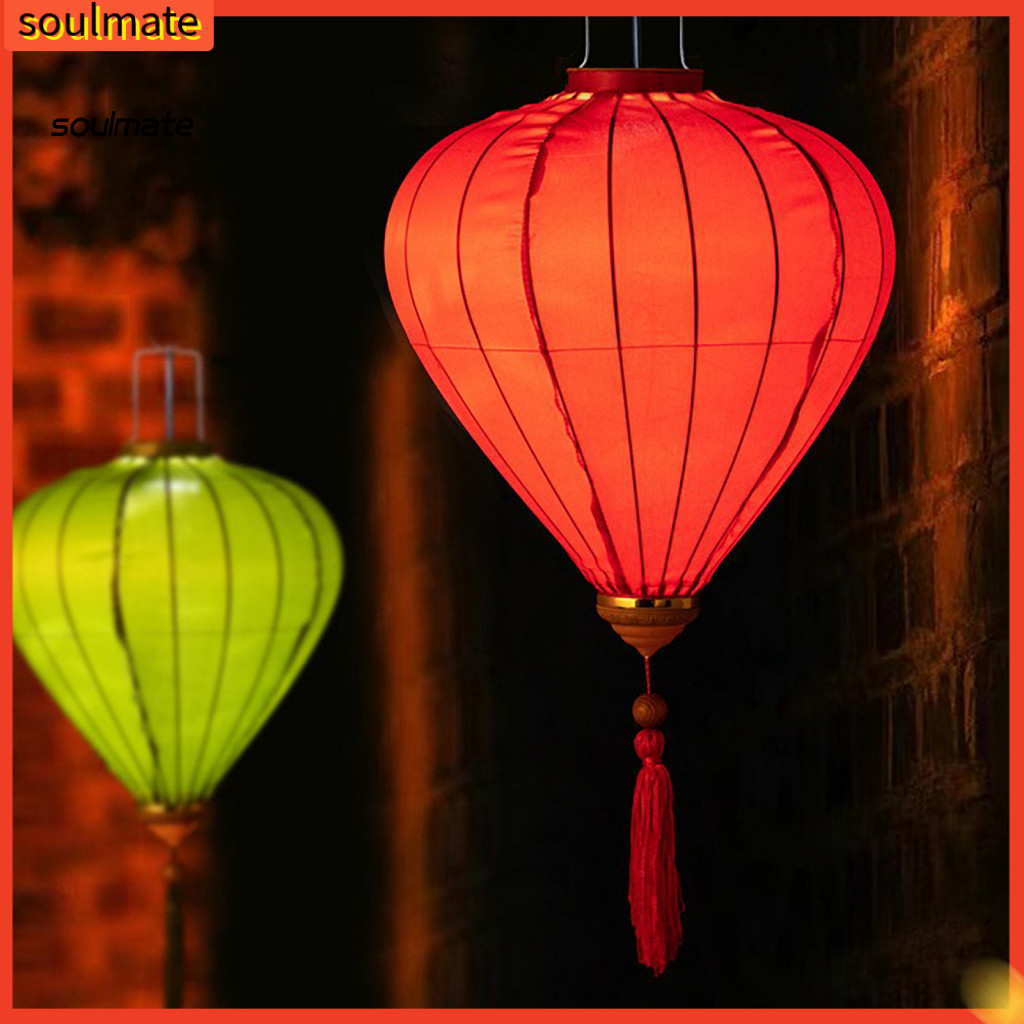 Linh hồn| Đèn lồng giả lụa màu xanh lam Trang trí đèn lồng trong nhà Đèn lồng lụa giả hình bầu dục c