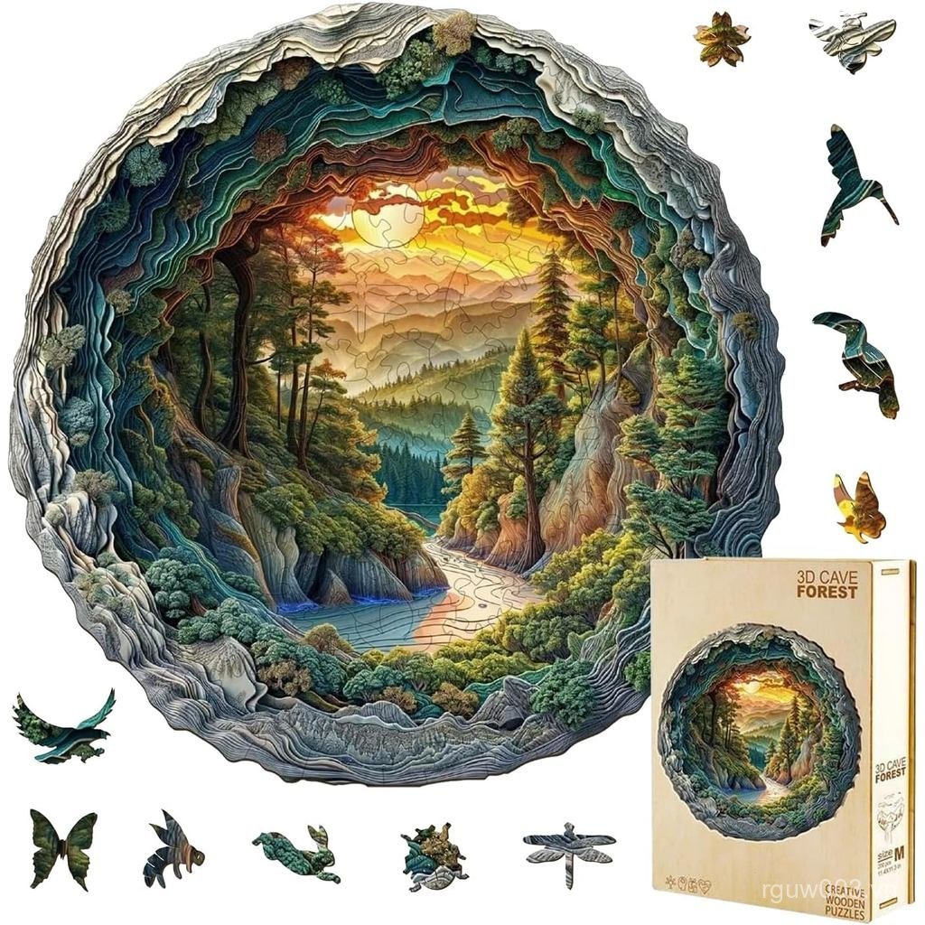 Câu đố bằng gỗ Jollitot, Câu đố rừng hang động 3D 200 miếng, Câu đố ghép hình bằng gỗ hình động vật 