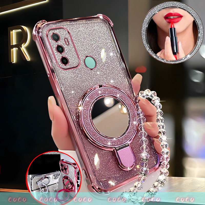 Ốp Lưng Cho OPPO A53 A32 2020 A33 2020 Vỏ Điện Thoại Mạ Điện Lấp Lánh Vỏ Mềm Chống Rơi Có Giá Đỡ Gươ