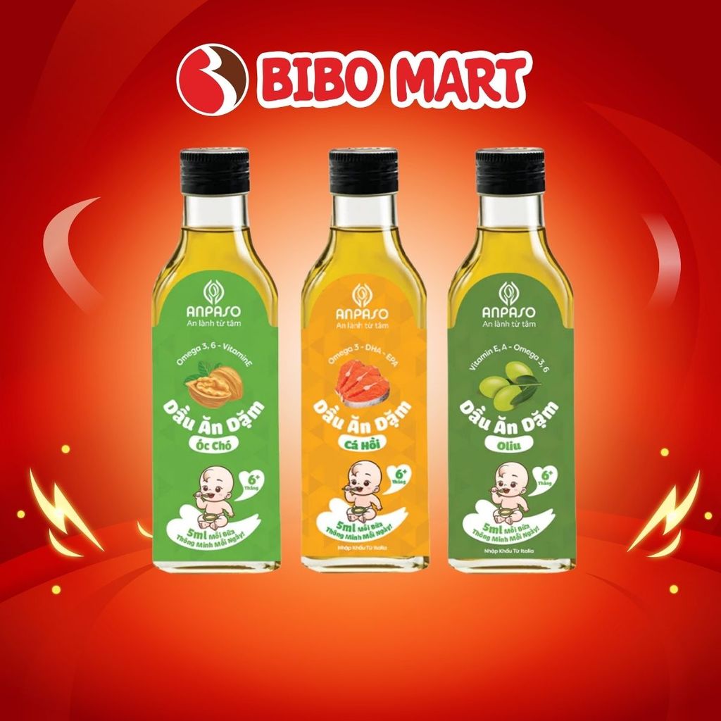 Dầu Ăn Dặm Cho Bé Anpaso Macca Gấc Mè Đen Cá Hồi Óc Chó Olive Bổ Sung Vitamin Tăng Sức Đề Kháng Chai