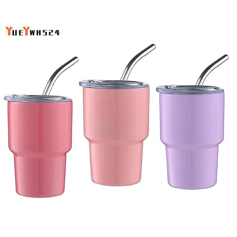 3 Gói Mini Tumbler Shot Glass Mini Tumbler Cup Đôi Tường Tumbler Có Ống Hút & Nắp, 2Oz (A)