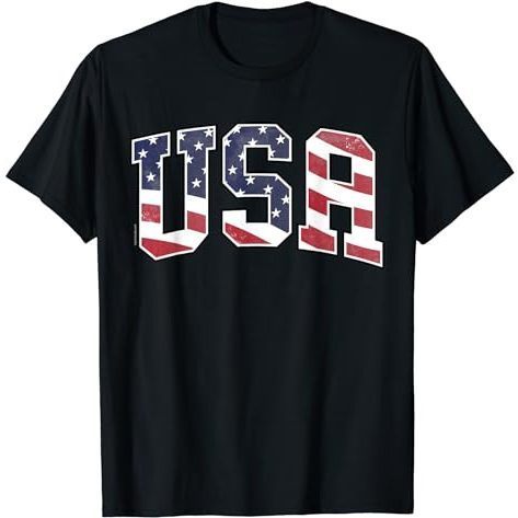 BAJU KAOS USA T Shirt Women Men Kids Graphic Patriotic American Flag T-Shirt