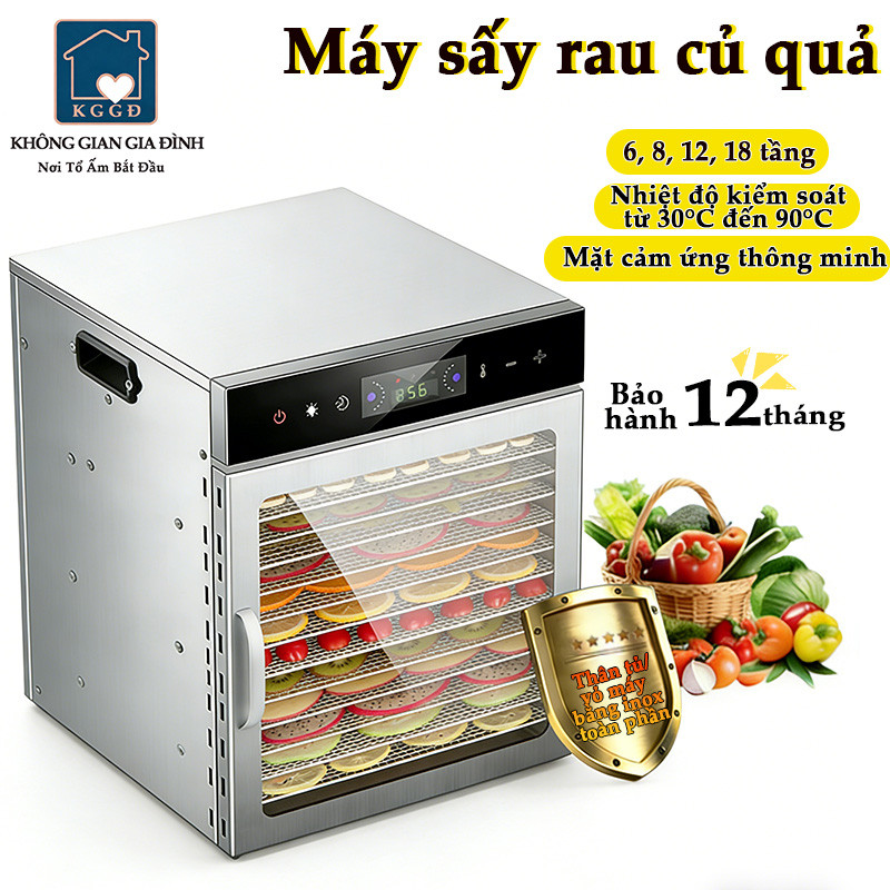 MÁY SẤY THỰC PHẨM ĐA NĂNG, Sấy Trái Cây, Thịt Khô, Rau Củ, Dược Liệu, Điều Khiển Cảm Ứng, Thân & Khay Inox 304 Chống Gỉ