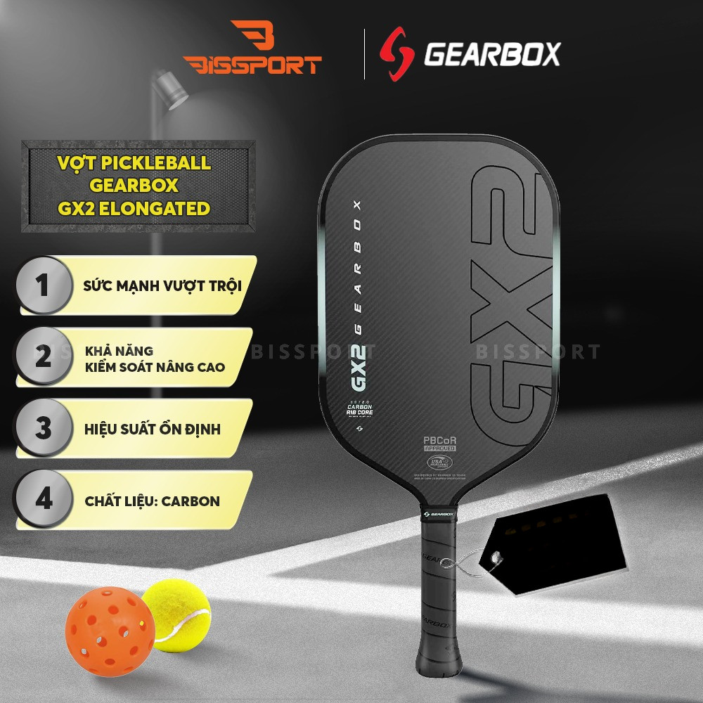 Vợt Pickleball Gearbox GX2 - Elongate - 16mm Chính Hãng - Trợ Lực - Toàn Diện - Kiểm Soát Tối Ưu - Ổ