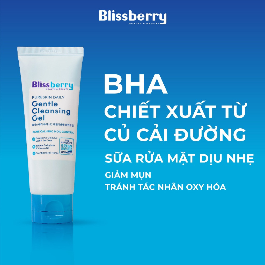 Sữa Rửa Mặt BHA pH 5.5 Dịu Nhẹ Giảm Mụn Kết Hợp B5 Duy Trì Độ Ẩm Blissberry Daily Gentle Cleansing Gel 100ml | BigBuy360 - bigbuy360.vn
