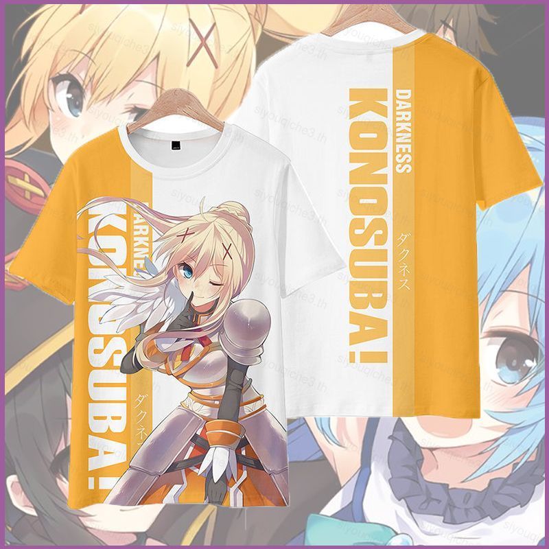 SY3 KonoSuba - Áo Thun Ngắn Tay Cosplay 3D Vải Nhân Vật Megumin, Aqua, Kazuma và Satou từ Series Thầ