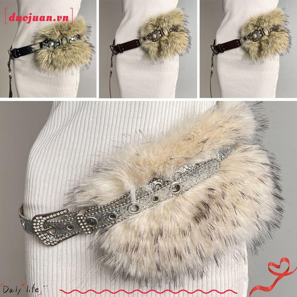 Thắt lưng DUOJUAN lông thú giả thiết kế punk và retro, phù hợp xu hướng Y2K và style cowgirl