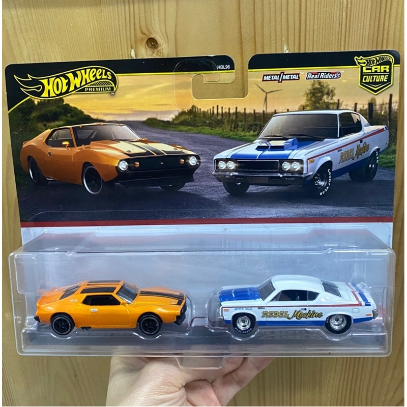 Mô hình 2 xe oto JBL06 Hot Wheels Premium 2 Pack - '71 AMC Javelin/AMC Rebel Machine