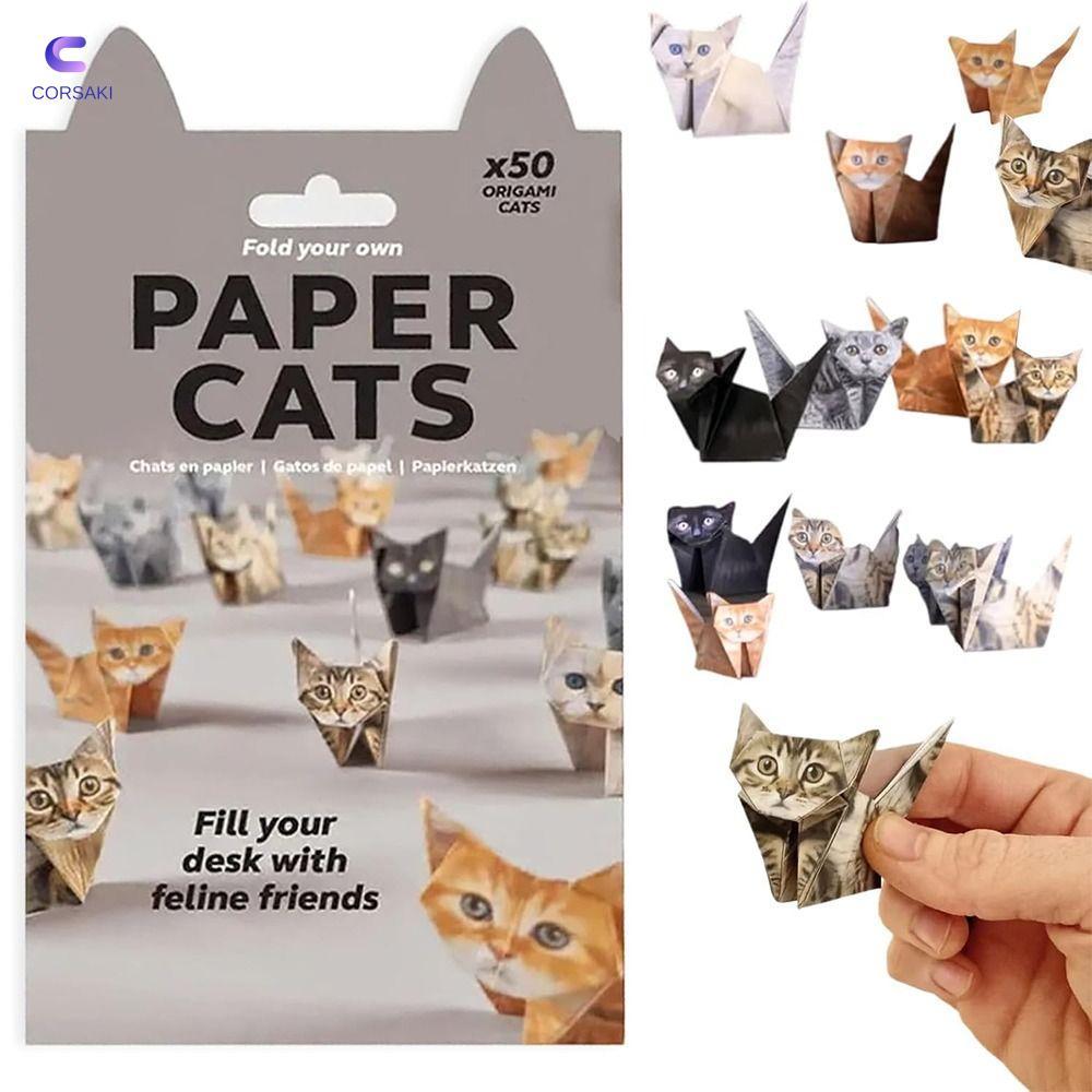 CORSAKI DIY Paper Cats Kit, Trang trí bàn làm việc Sáng tạo Mèo con dễ thương Origami Papercraft Kit