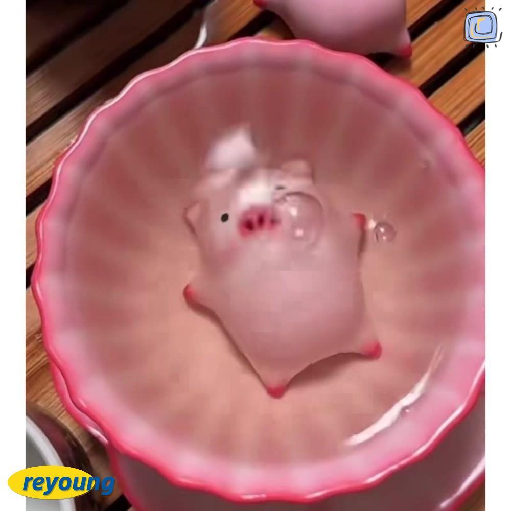 RYOUNG Pig Spit Bubbles Cup, Gốm dưới thiết kế dưới đáy Cốc trà gốm hoạt hình, Cốc Espresso có thể t