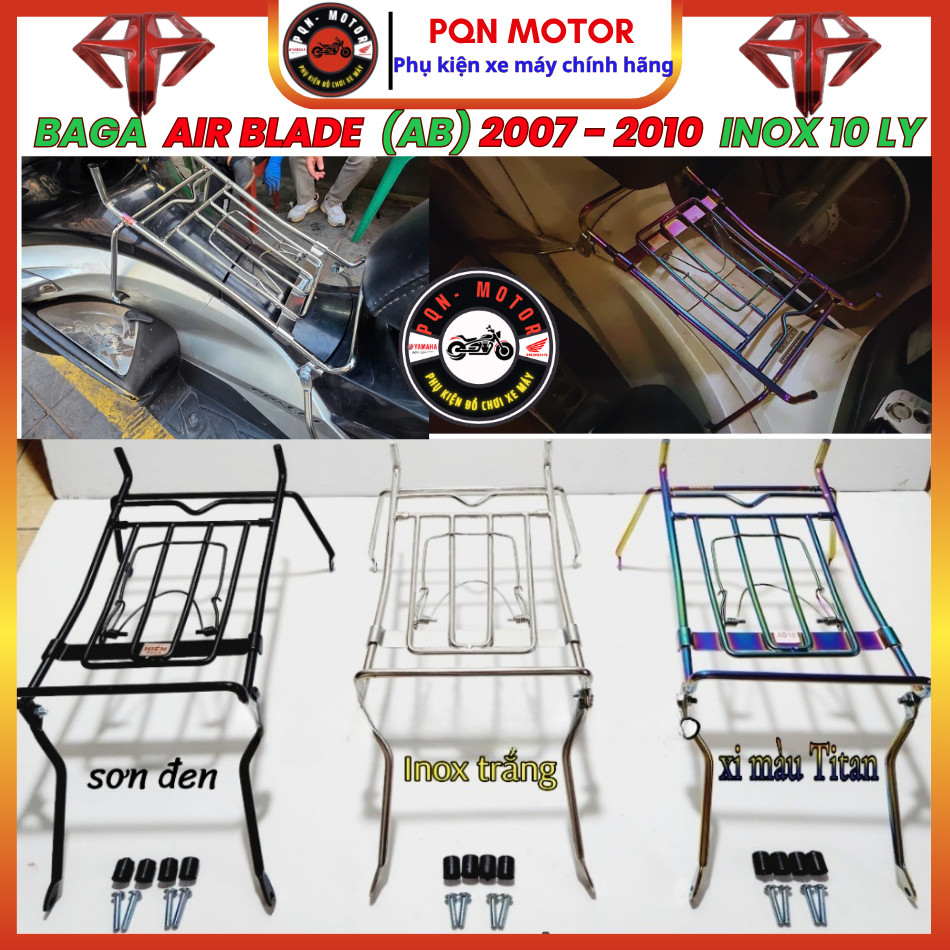 Baga Giữa Air Blade 2007-2010 Inox 10 Ly Dày Chắc Chắn - Màu Titan Sơn Đen - Kèm Ốp Pô AB 110
