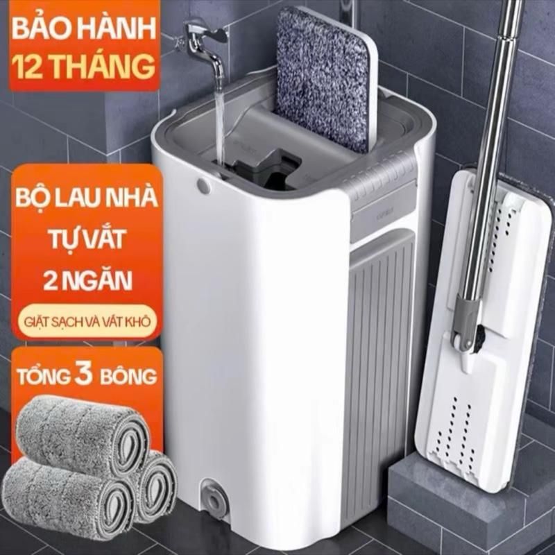 Bộ Cây Lau Nhà DKSTORE PRO ( Tặng 3 Bông Lau ) - Tích Hợp Giặt Vắt Khô, Lau Sạch Hiệu Qủa, Đầu Lau 3