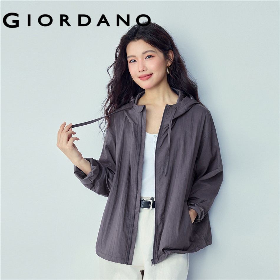 GIORDANO WOMEN Drawstring hooded windbreaker 13376162
