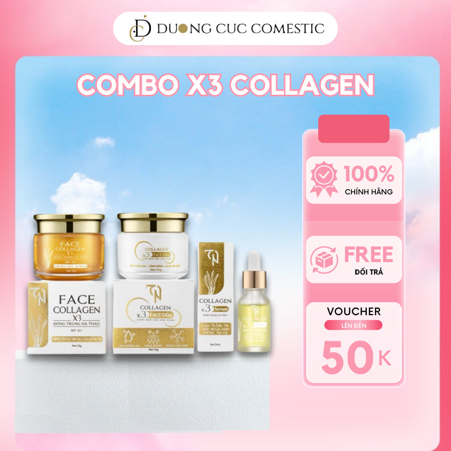 Combo Kem Face Đông Trùng Hạ Thảo Collagen X3 Serum Chống Nắng Dưỡng Trắng Ẩm Da Mỹ Phẩm Đông Anh DC70