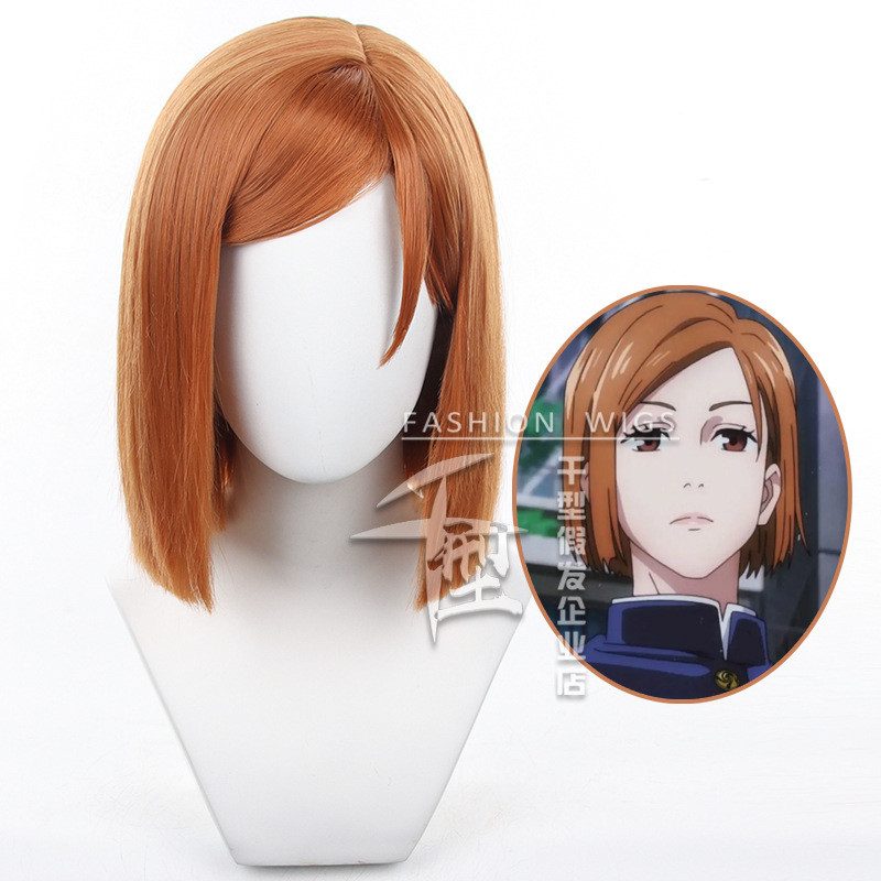 Tóc giả cosplay ngắn nâu chịu nhiệt cho nhân vật Kugisaki Nobara trong anime Jujutsu Kaisen