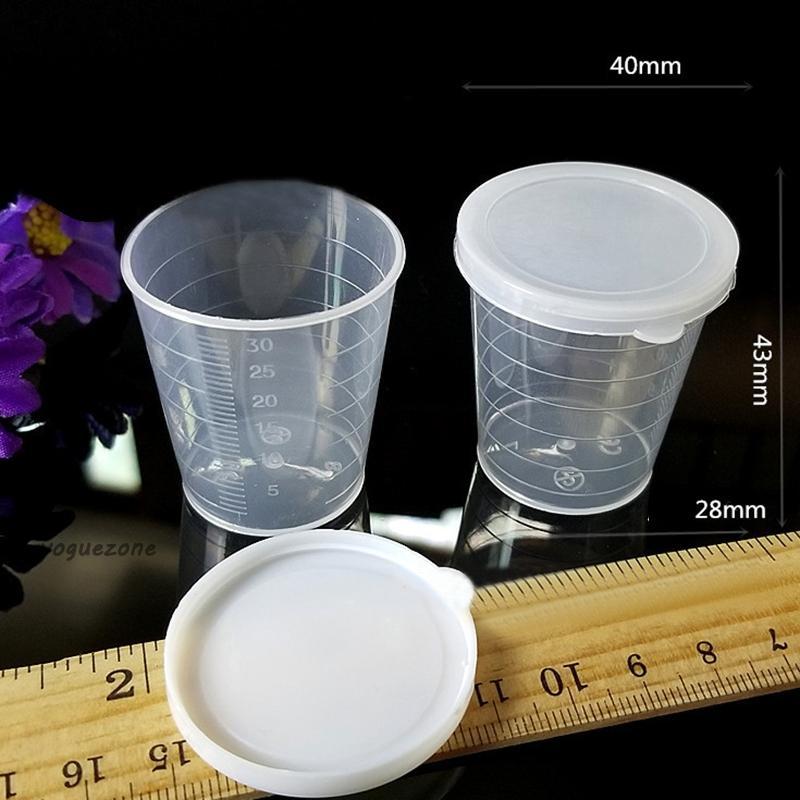 #VOGUEZ#Medicine Measuring Cup Container 40/28mm 10Pc Set Measure Graduated W/ Lid 30ml