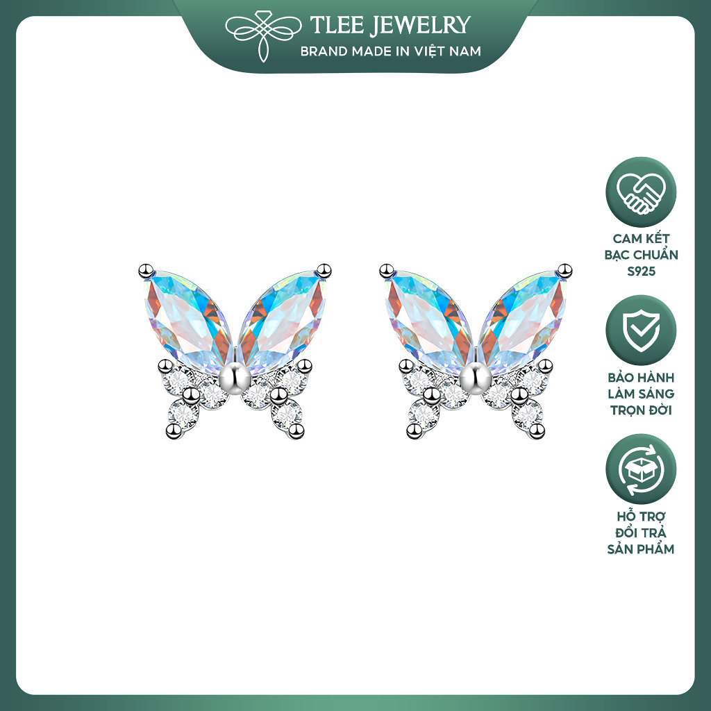 Bông tai bạc bướm lấp lánh TLEE Jewelly B0413