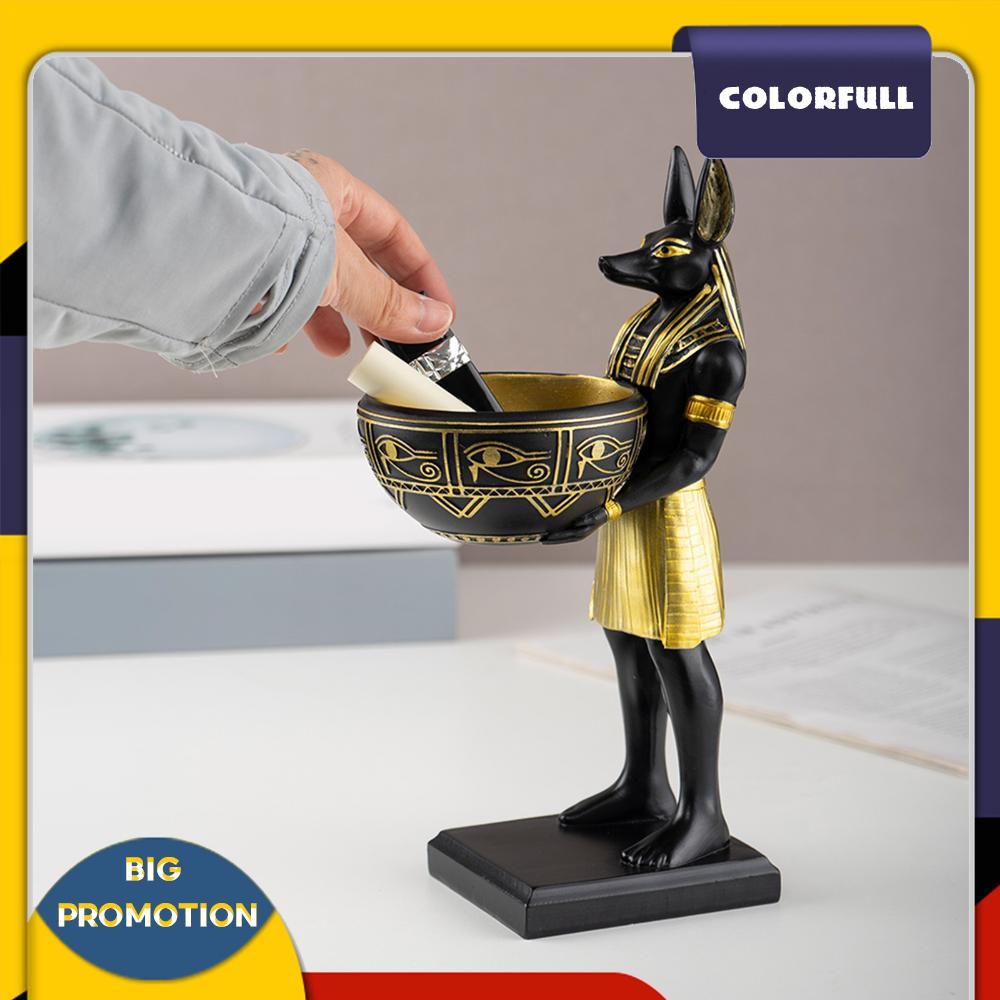 [Colorfull01.vn] Tượng Anubis bằng nhựa 25cm Tượng thần Ai Cập có bát Điêu khắc Ai Cập cổ đại Trang 