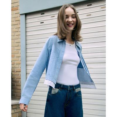LEE - Áo sơ mi nữ tay dài phối lai phom croptop_LWT012110211031-A09736