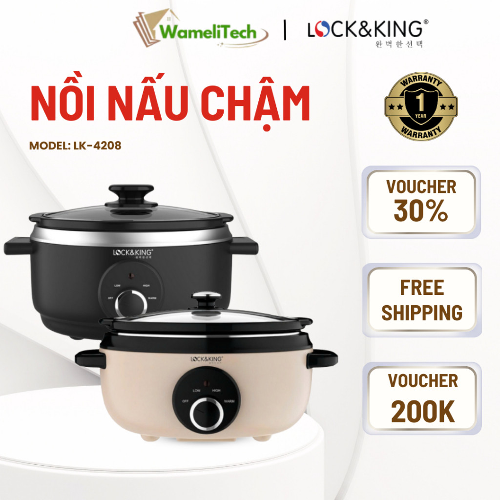 Nồi nấu chậm Lock&King LK-4208 4.2L Công suất 170W nấu cháo, hầm xương, kho cá siêu nhừ