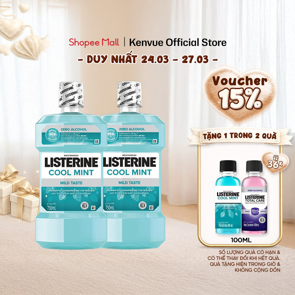 Bộ 2 Chai Nước Súc Miệng Listerine Giúp Hơi Thở Thơm Mát Cool Mint Zero Alcohol 750mlx2 540021939