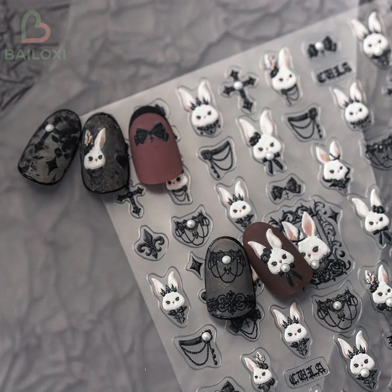 [HOT] Sticker dán móng nổi 3D | Thỏ ma mị phong cách Gothic