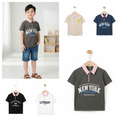 Áo thun cổ bẻ mùa hè, Áo polo ngắn tay LITIBABY size từ 6 đến 14 tuổi TS26