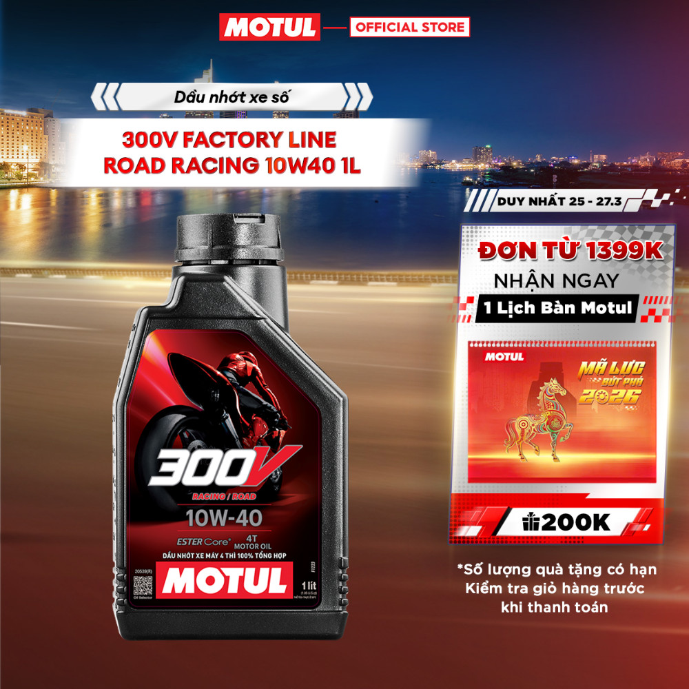 Dầu nhớt xe máy MOTUL 300V FACTORY LINE ROAD RACING 10W40 1L