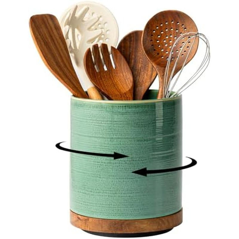 Giá đỡ dụng cụ, 360 ° Giá đỡ dụng cụ nhà bếp bằng gốm sứ cực lớn xoay cho mặt bàn, 7.3 “Crocks dụng 