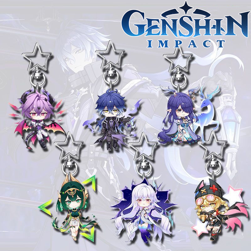 Game Genshin Impact Durin Flins Lauma Nefer Skirk Jahoda Cosplay Keychain Kawaii Acrylic Keyring Key