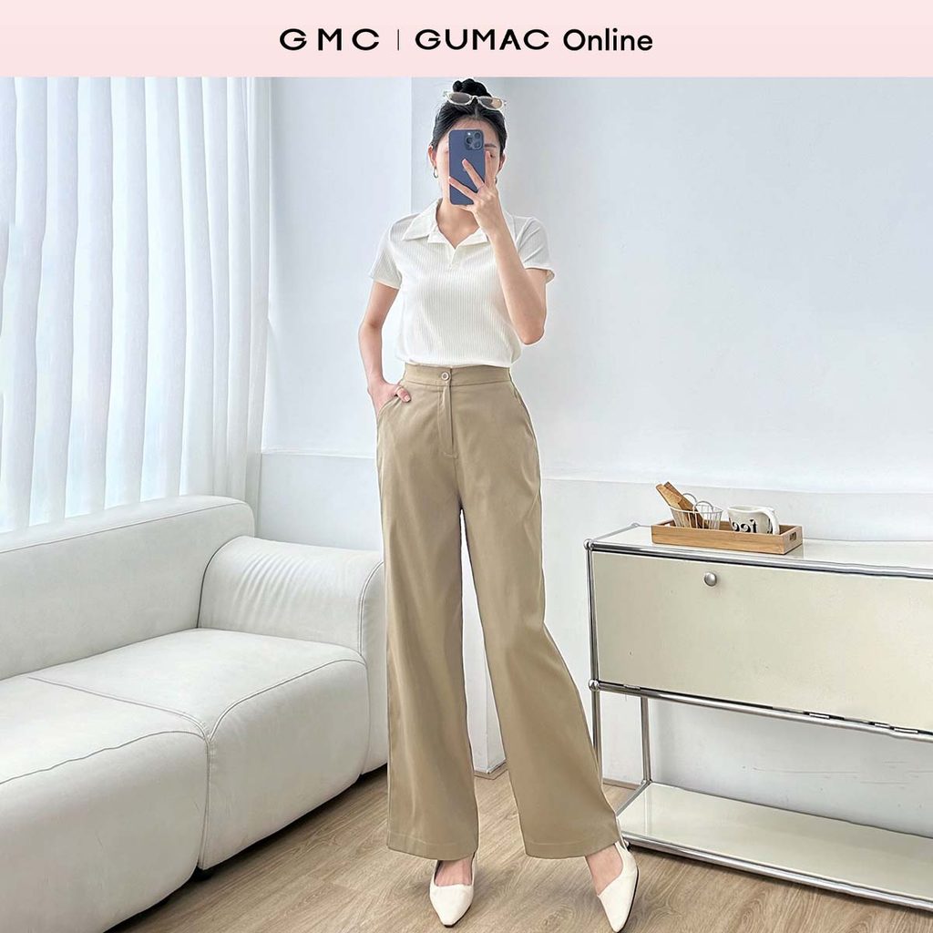 Quần tây nữ ống suông lưng thun phối túi chất kaki thời trang GUMAC LQF0513