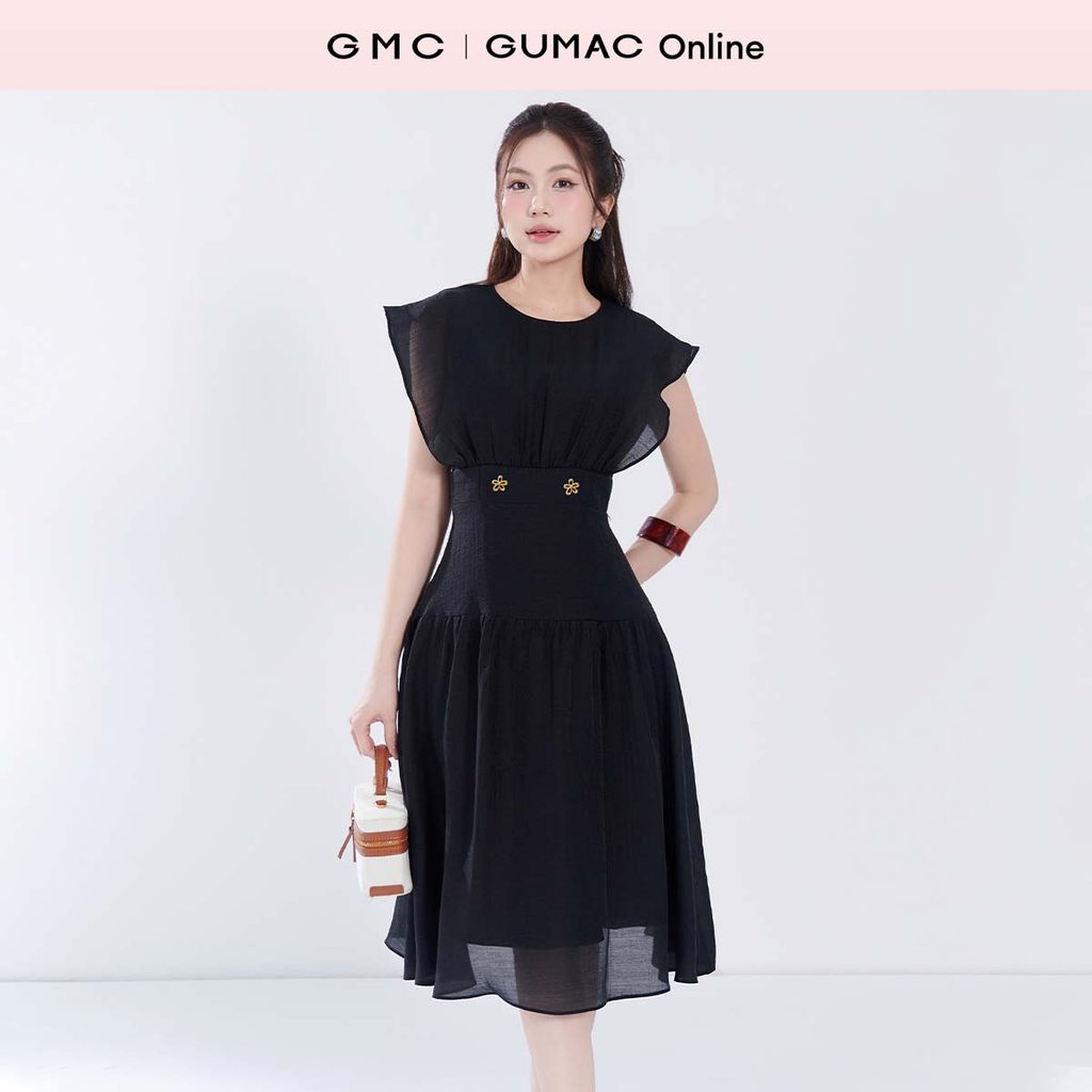 Đầm nữ dáng xòe tay liền rã eo vải tơ crep cao cấp tôn dáng thời trang GUMAC DF06010