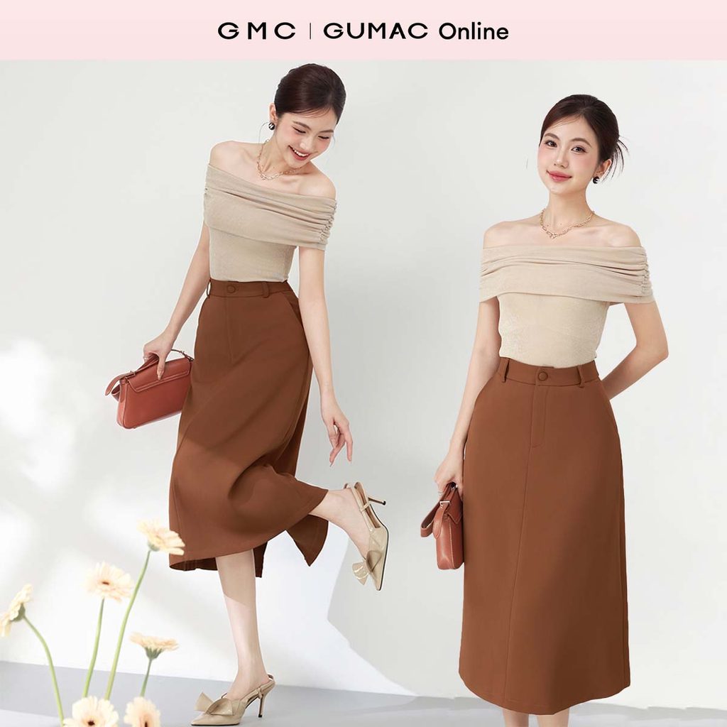 Chân váy nữ dáng A GUMAC lưng cài nút bọc xẻ sau có túi GUMAC VF03010
