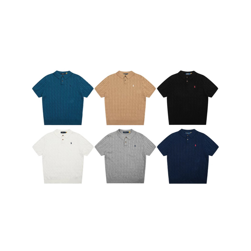 X635 RL Can scan QR code to mark POLO Collared knitted short-sleeve with small cable knit pattern T 