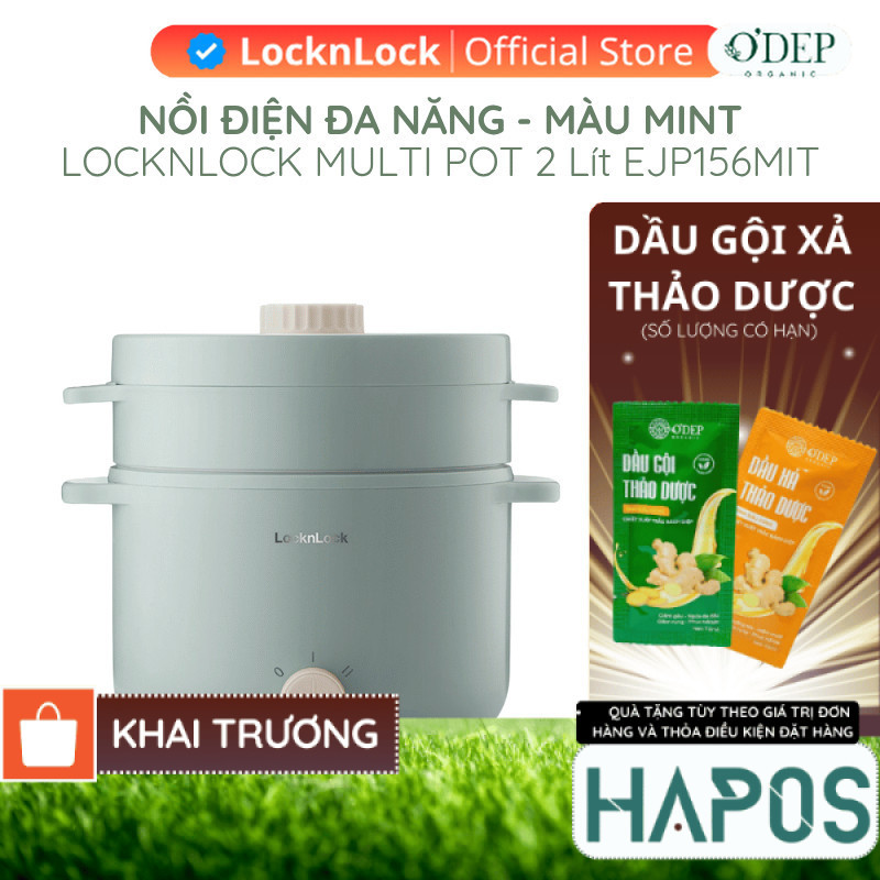 Nồi điện LocknLock đa năng mini 0.8L 600W Chính hãng, kèm khay luộc trứng, nấu mì, nấu lẩu EJP116BLK