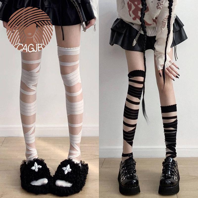 CAGJB Nữ Băng Sọc Dài Vớ Nữ Nhật Bản Gothic Jk Y2k Gợi Cảm Mùa Hè Xuyên Dài Vớ Ống Dài Vớ Trắng N