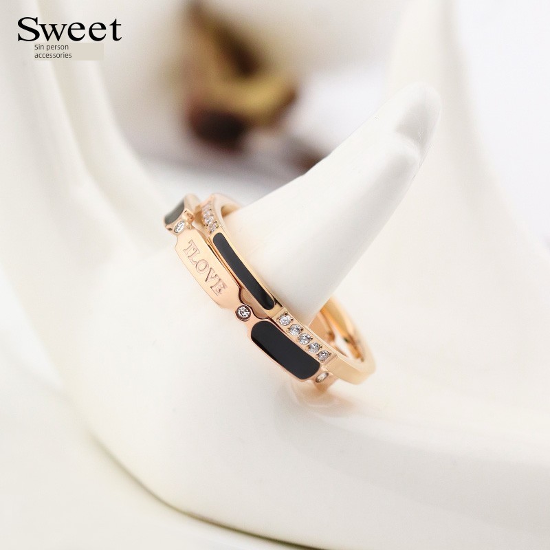 nhẫn titan không gỉ Nhẫn kim cương ins vàng hồng 18k thép titan nữ