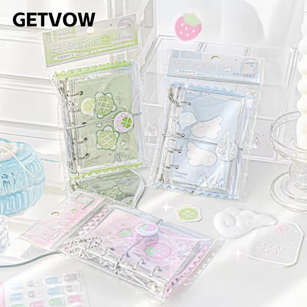 GETVOW Loose Spiral Notebook, Mini Dress-up M5 Binder Journal Book, Portable Ins Style PVC DIY Mini 