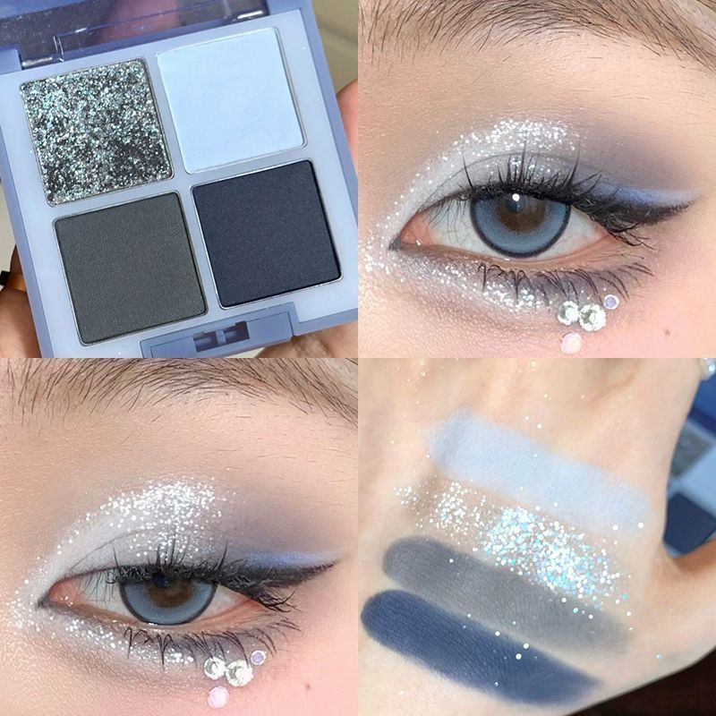 Spot Goods#Blue and Gray Contrast Color Small Smoky Eyeshadow Blue Eyeshadow ins Cool and Ethereal F
