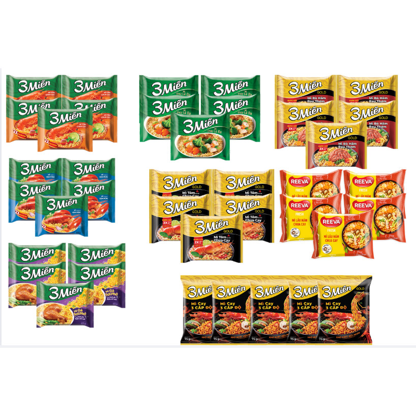 COMBO 5 GÓI Mì Tôm 3 Miền Tôm Chua Cay/Tôm Hùm/Chay/ 3 miền Gold