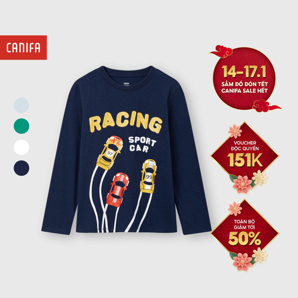Áo phông bé trai CANIFA áo thun dài tay có hình in chất cotton mềm mịn PS 2TL25W001