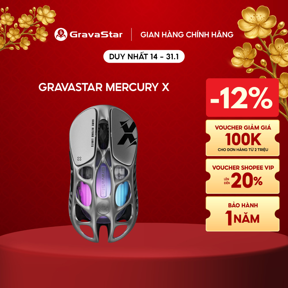 Chuột không dây Gaming GravaStar Mercury X Wireless Gaming Mouse - Cảm biến PAW3950, 32000DPI