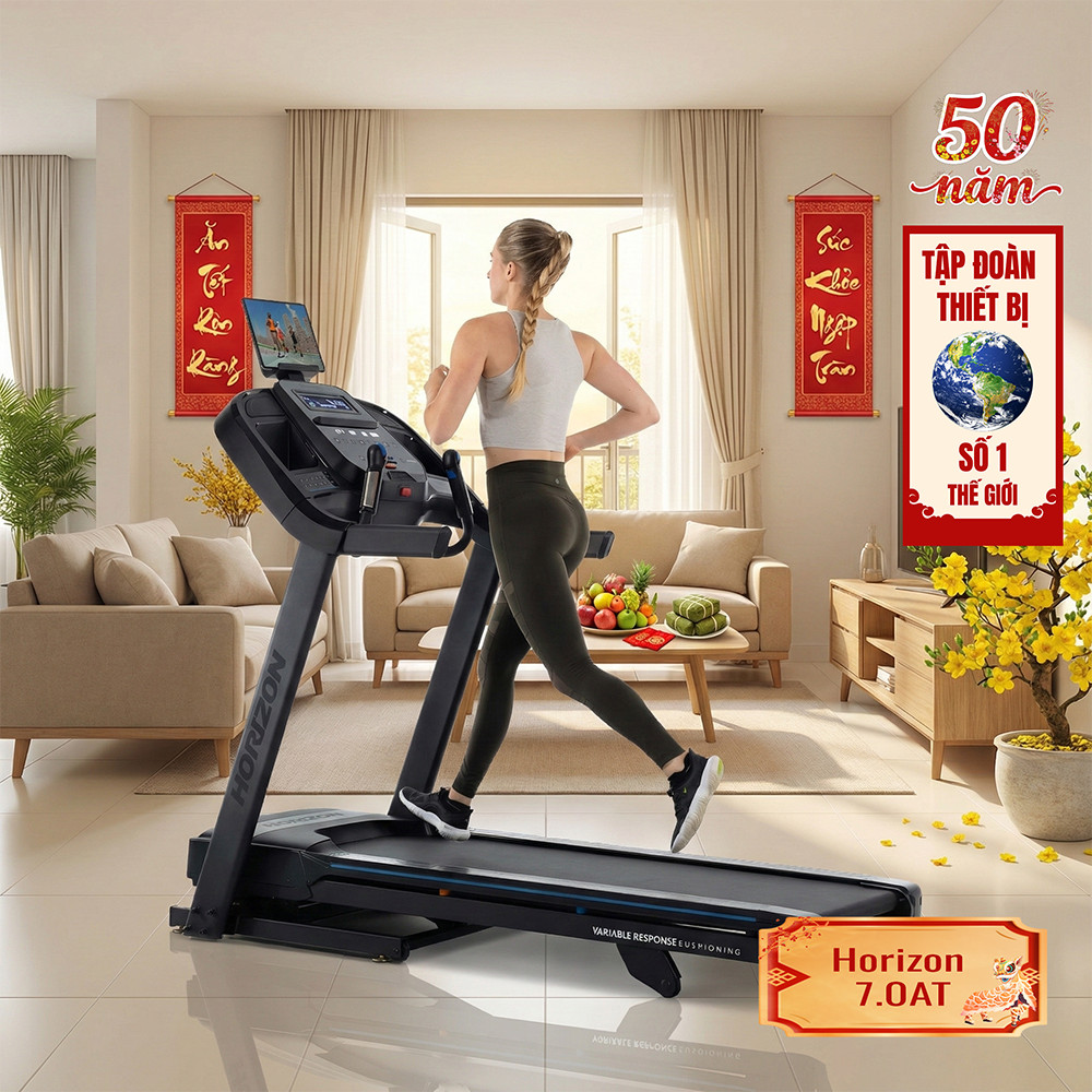 Johnson Fitness Horizon 7.0AT Máy Chạy Bộ Điện Mỹ Động cơ 3.0 CHP kết nối đa ứng dụng thông minh