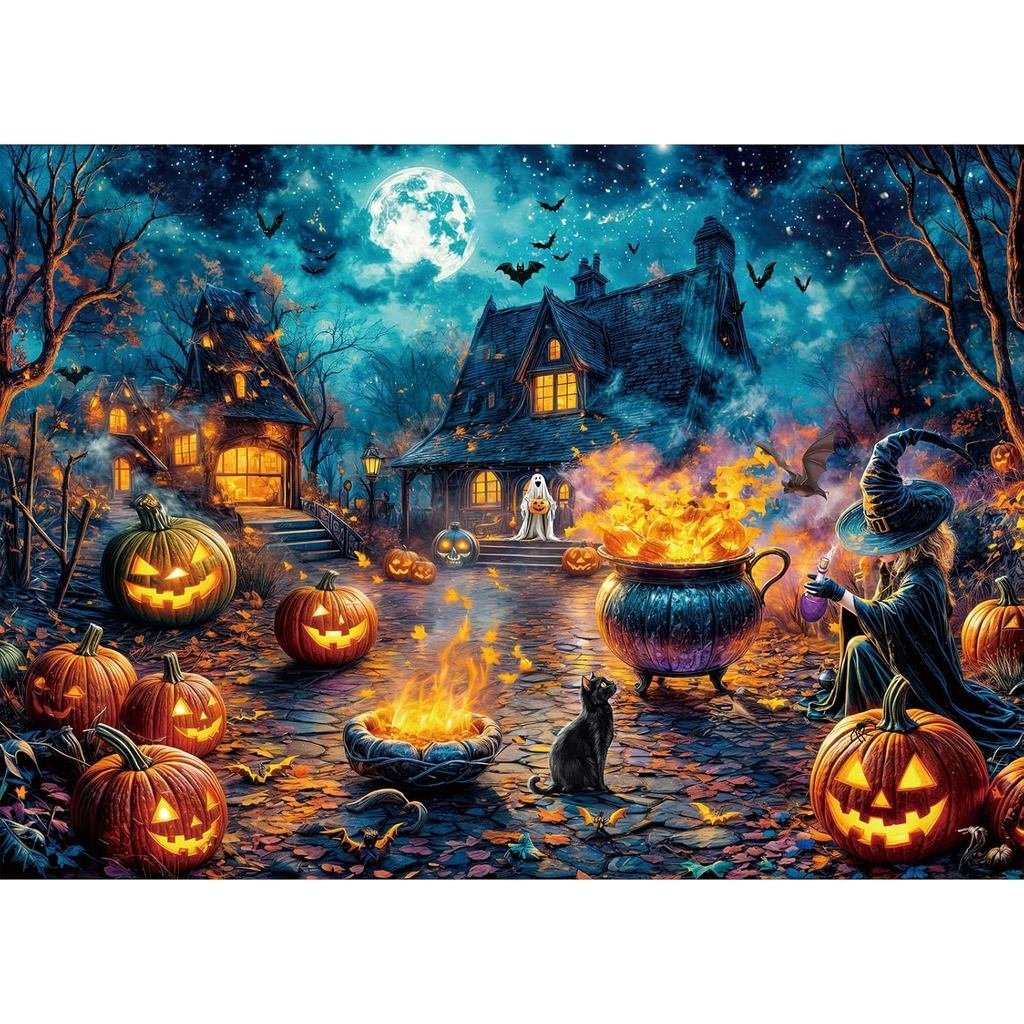 Câu đố dành cho người lớn 1000 miếng, Câu đố ghép hình trái tim lửa phù thủy Halloween, Câu đố đầy t