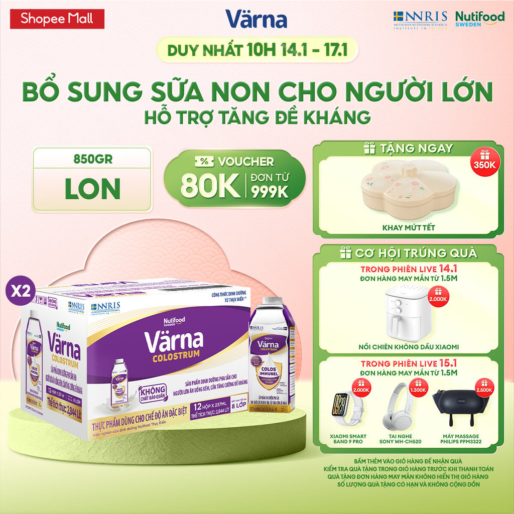 Combo 2 Thùng 12 Hộp Sữa Bột Pha Sẵn Varna Colostrum (24 Hộp GIấy X 237ml) Bổ Sung Sữa Non Tăng Đề K