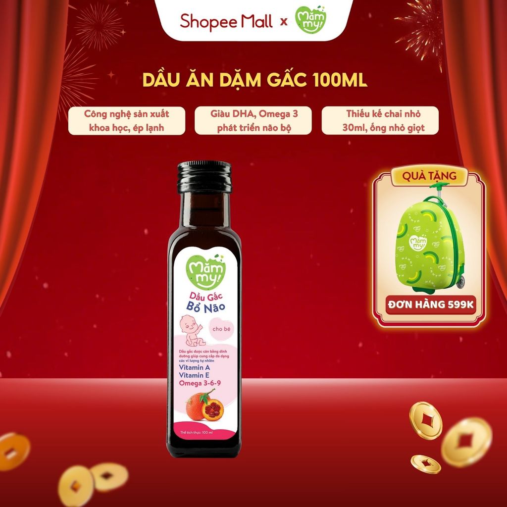 Dầu ăn dặm Gấc Mămmy ép lạnh nguyên chất giúp sáng mắt, bổ não, tăng đề kháng, bé từ 6 tháng, 100ml